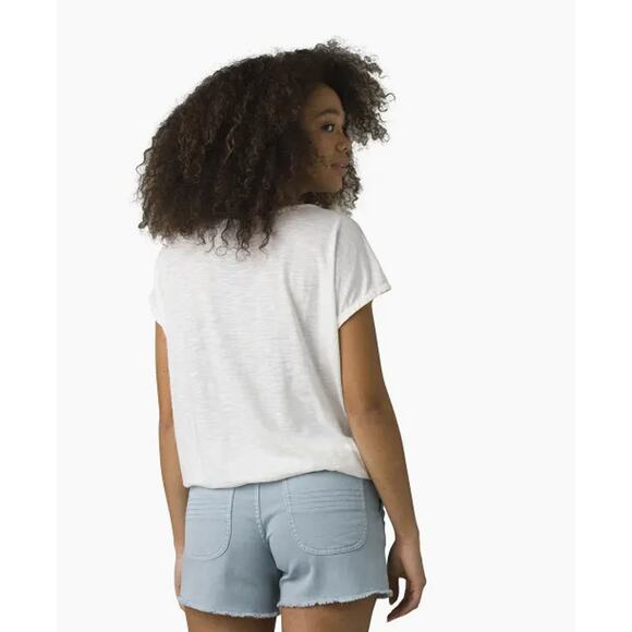 PRANA Women's Ocupas Popover Top Medium Soft White Pintuck Short Sleeve NWT - Picture 3 of 11